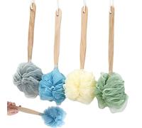 Estropajo de espalda para ducha lufa con mango 4 piezas de madera mango largo ducha lufa cepillo de malla de nailon suave esponjas de baño para exfoliación corporal