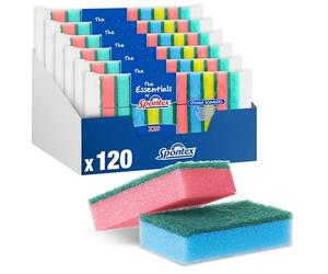 Estropajos con esponja para fregar The Essentials de Spontex | Resistentes y versátiles | Colores surtidos | Paquete de 6 x 20 (120 en total)