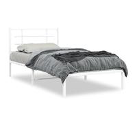Estructura de cama con cabecero de 100 x 200 cm, marco de metal en color blanco para dormitorio, marco de cama estable y duradero para un sueño reparador, fácil montaje