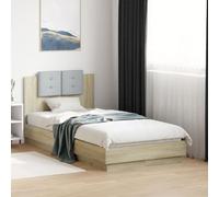 Estructura de Cama con Cabecero, Madera Contrachapada Resistente, Diseño Moderno con Almohada Integrada, Cama Individual Ideal para Dormitorio Juvenil o Infantil, Color Roble Sonoma, 90x190 cm