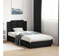 Estructura de Cama con Cabecero, Material Madera de Ingeniería, Diseño Moderno con Soporte Acolchado, Cama Individual Ideal para Dormitorio Juvenil o Habitación Pequeña, Color Negro, 75x190 cm
