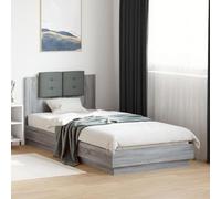 Estructura de Cama con Cabecero, Material Madera y Tela, Diseño Moderno con Soporte Lumbar, Cama Individual Ideal para Dormitorios Juveniles o Habitaciones Pequeñas, Color Gris Sonoma, 100x200 cm