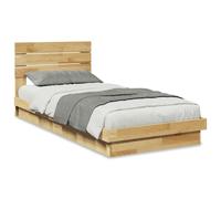 Estructura de Cama de Madera Maciza de Roble con Cabecero y Base de Listones. Mueble de Soporte de Perfil bajo para Dormitorio Principal o Infantil. Disponible en Varios t (80x200cm)