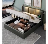 Estructura de Cama Doble LED y USB, con Cajón de Almacenamiento, Tapizada, para 2 Personas (140x200, sin Colchón)