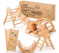 Estructura de Escalada 5 en 1 para Niños - Escalera en Triángulo, Arco de Escalada, Balance Board y Cojín, Estructura de Escalada Montessori, Gimnasio de Madera para Niños de 1 a 3 Años