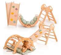 Estructura de Escalada 5 en 1 para Niños - Escalera en Triángulo, Arco de Escalada, Balance Board y Cojín, Estructura de Escalada Montessori, Gimnasio de Madera para Niños de 1 a 3 Años