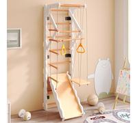 Estructura De Escalada De Interior Para Niños, Pared De Escalada De Madera Con Tobogán, Columpio, Escalera Para Gatear,Pared De Gimnasia, Juego De Gimnasio En La Jungla, Hasta 50 Kg