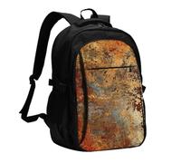 Estructura de hierro de acero oxidado de color marrón óxido colorido, Mochila de viaje informal para portátil con puerto de carga USB para hombres y mujeres.