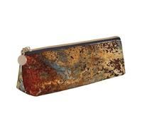 Estructura de Hierro de Acero Oxidado de Metal Colorido con óxido marrón, Estuche para lápices con Forma de triángulo, Estuche portátil de Cuero con Cremallera, Estuche para cosméticos