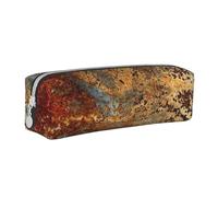 Estructura de hierro de acero oxidado de metal colorido con óxido marrón, Estuche para lápices Estuche para lápices Estuche para lápices de cuero portátil con estuche para cosméticos con cremallera