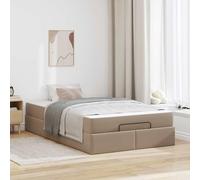 Estructura madera metal estilo moderno Canela 2 uds. 193x120x43.5 cm | Estructura de cama con colchón Otro 2 uds. Canela PVC, somier fijo y almacenamiento bajo cama, colchón espuma alta densidad