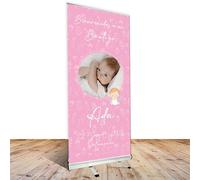 Estructura Roll Up con Impresion incluida 85x200 cm de Aluminio - para Colocar en Bautizo niña Pancarta Cartel o como Photocall - Expositor Publicitario con Lona Personalizada + Bolsa de Transporte
