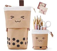 Estuche 2 en 1 bonito estuche telescópico, práctico estuche de lona para la escuela y la universidad, soporte retráctil para lápices o maquillaje, libro gratuito con notas adhesivas de dibujos