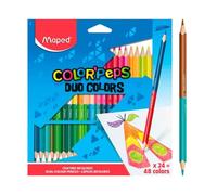 Maped - Pinturas de Madera - Lápices de Colores Duo - 24 Pinturas con Doble Punta - 48 Colores Diferentes - Mina Blanda y Resistente - Incluye 1 Lápiz de Oro y Plata