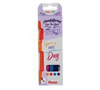 Estuche 4 unidades de rotulador Pentel Touch con punta de pincel. Color naranja, rosa, azul claro y violeta.