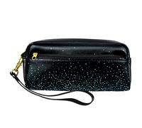 Estuche abstracto con purpurina negra para lápices, bolsa de piel sintética con cremallera para niños y niñas, suministros escolares y de oficina