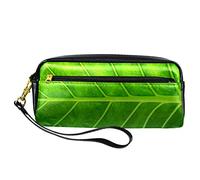 Estuche abstracto con textura de hojas verdes para lápices, bolsa de piel sintética con cremallera para niños y niñas, suministros escolares y de oficina