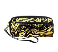 Estuche abstracto con textura de mármol dorado brillante, bolsa de piel sintética con cremallera para niños y niñas, suministros escolares y de oficina