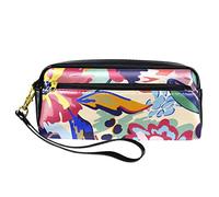 Estuche abstracto floral para lápices, bolsa de piel sintética con cremallera, para niños y niñas, suministros escolares y de oficina