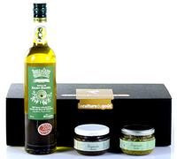 Estuche adornado alrededor de la Oliva de Provence - 1 Aceite y 2 Tapenades Origen Francia en una elegante caja negra