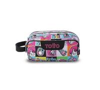 TOTTO - Estuche Escolar 3 Compartimentos, Modelo Agapec, Estuche Grande, Dimensiones 23 x 11.5 x 10.5 cm, Asa Lateral, Tiradores Ergonómicos con PVC, Tejido Resistente, Estampado K-Pop Rosa