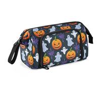 Estuche amarillo de calabaza de Halloween en pintura al óleo, estuche de gran capacidad con compartimento, estuche para bolígrafos, maquillaje cosmético para niños, escuela secundaria
