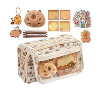 Estuche Capybara, estuche de lápices Capybara, de buena visibilidad, transparente, de gran capacidad, multifuncional para estudiantes de primaria y secundaria, portátil, bonito artículo de papelería,