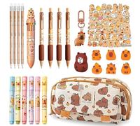 Estuche Capybara, Juego de Papelería Capybara 74 Piezas, Kawaii con Bolígrafos, Borradores, Pegatinas y Llaveros, Artículos para Escuela y Oficina, Regalo Ideal de Vuelta al Cole para Estudiantes
