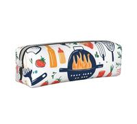 Estuche cilíndrico portátil para lápices con cremallera de piel para tomates y zanahorias, White, Talla única, Mochila escolar