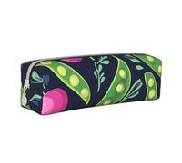 Estuche cilíndrico portátil para lápices de guisantes verdes y cebolla con cremallera, bolsa de cosméticos de piel, White, Talla única, Mochila escolar