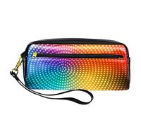 Estuche colorido abstracto con patrón de puntos circulares, bolsa de piel sintética, bolsa de papelería con cremallera para niños y niñas, suministros escolares y de oficina