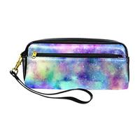 Estuche colorido con patrón de cielo estrellado para lápices, bolsa de piel sintética con cremallera para niños y niñas, suministros escolares y de oficina