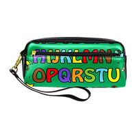 Estuche colorido con patrón del alfabeto, bonito estuche para lápices, bolsa de piel sintética con cremallera para niños y niñas, suministros escolares y de oficina