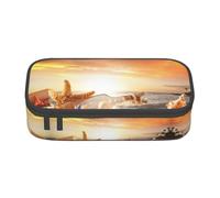 Estuche colorido para lápices con cremallera, organizador para oficina, viajes, impresión de textura de mármol rosa, Playa con conchas marinas, puesta de sol, Talla única, Organizador de bolsas