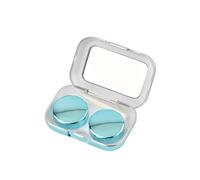 Estuche compacto para lentes de contacto con espejo, plástico, acabado galvanizado, doble compartimento, cierre a presión, 6,6 x 4,5 x 2,3 cm, Blue, 66 X 45 X 23 Millimeters, Elegante y minimalista
