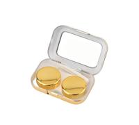 Estuche compacto para lentes de contacto con espejo, plástico, acabado galvanizado, doble compartimento, cierre a presión, 6,6 x 4,5 x 2,3 cm, Gold, 66 X 45 X 23 Millimeters, Elegante y minimalista