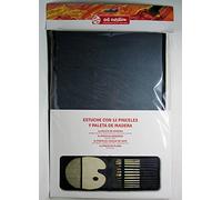 Estuche con 12 Pinceles Y Paleta DE Madera Art Creation