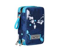 Seven Estuche con 3 Compartimentos, Azul, Triple Compartimento, Completo con lápices, rotuladores, Colores, Accesorios Mochila, elementales, Medios, Superiores, niño y niño, Turquesa, Talla única,