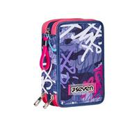 Estuche con 3 Compartimentos Seven, Morado, Triple Compartimento, Completo de lápices, rotuladores, Colores, Accesorios Mochila, elementales, Medios, Superiores, niña y niña, Violeta, Talla única,