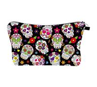 Estuche con calavera, estuche con calavera - Bolsa fija impermeable, estuche gótico, organizador de maquillaje de gran capacidad, bolsa de papelería para la escuela, Negro , riferimento alla