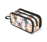 Estuche con cremallera para lápices, acuarela, bulldog francés, cachorro, bolsa de almacenamiento de lápices para niñas, bolsa para bolígrafos, papelería, escuela, secundaria, suministros de oficina