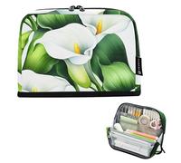 Estuche con cremallera para lápices, bolsa de almacenamiento para lápices, bonita bolsa para bolígrafos para niñas, adultos y niños, organizador de vuelta a la escuela, lirios de cala blancos, hojas