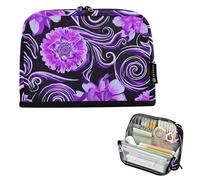 Estuche con cremallera para lápices con diseño floral y negro ornamentado, bolsa grande de almacenamiento, para niños, adolescentes, niñas, marcadores, arte, artículos de papelería para el regreso a