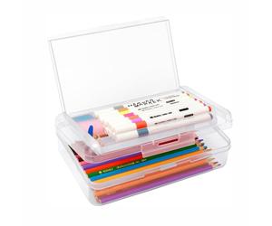 Estuche con doble capa, organizador de almacenamiento de plástico, tapa hermética para almacenamiento escolar y de oficina, Clear, 20.5*12.5*6cm, Sencillo