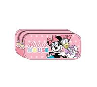 Estuche con Doble Compartimento de Minnie Mouse - Color Rosa - 22x8x10 cm - Estuche Fabricado en Poliéster - Estampado de Minnie Mouse y Daisy - Producto Original Diseñado en España