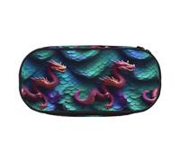 Estuche con estampado de escamas de dragón mágico 3D, espacioso, con cremallera, herramientas de maquillaje de alta capacidad, suministros de oficina, Negro, One Size, Lindo