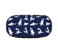 Estuche con estampado de tiburón con varios gestos, herramienta de papelería, suministros de oficina, accesorio unisex adecuado para cualquier ocasión, negro, talla única, lindo, Black, Talla única