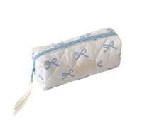 Estuche con lazo para estudiantes, niñas, mujeres, organizador de bolígrafos de gran capacidad, bolsa para lápices, bolsa de almacenamiento de cosméticos de viaje, bolsas de artista, azul y blanco