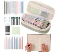 Estuche con suministros - Estuche estético, bonitos estuches para lápices, juego de papelería escolar, bolígrafos de gel negro, borradores, bloc de notas, escritura suave, bonitos suministros