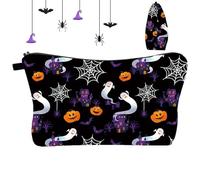 Estuche cosmético de Halloween, bolsa de viaje de maquillaje, Bolsas de cosméticos impresas impermeables, Estuche cosmético de moda con telaraña fantasma y castillo de calabaza con cremallera para